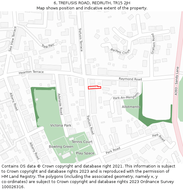 6, TREFUSIS ROAD, REDRUTH, TR15 2JH: Location map and indicative extent of plot