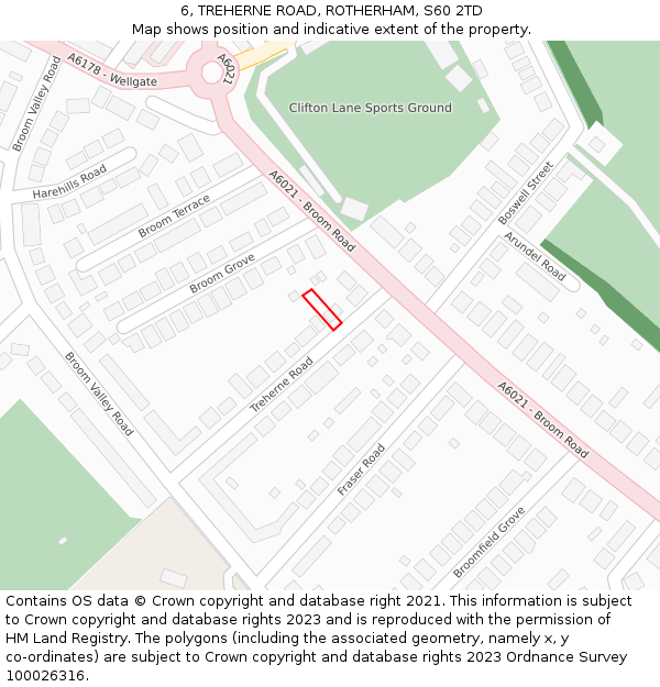 6, TREHERNE ROAD, ROTHERHAM, S60 2TD: Location map and indicative extent of plot