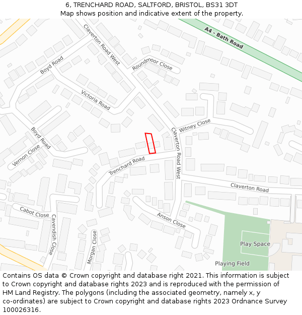6, TRENCHARD ROAD, SALTFORD, BRISTOL, BS31 3DT: Location map and indicative extent of plot