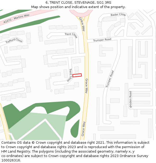 6, TRENT CLOSE, STEVENAGE, SG1 3RS: Location map and indicative extent of plot