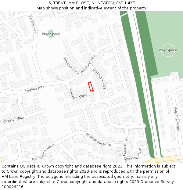 6, TRENTHAM CLOSE, NUNEATON, CV11 4XB: Location map and indicative extent of plot