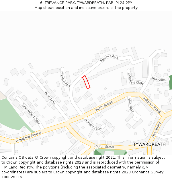 6, TREVANCE PARK, TYWARDREATH, PAR, PL24 2PY: Location map and indicative extent of plot