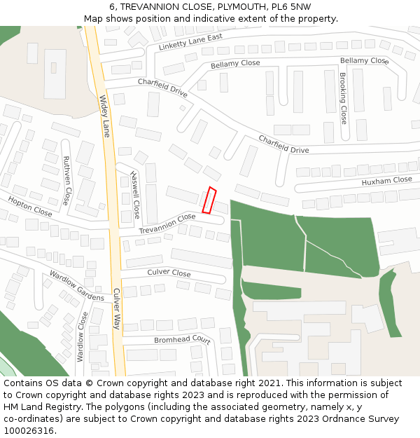 6, TREVANNION CLOSE, PLYMOUTH, PL6 5NW: Location map and indicative extent of plot