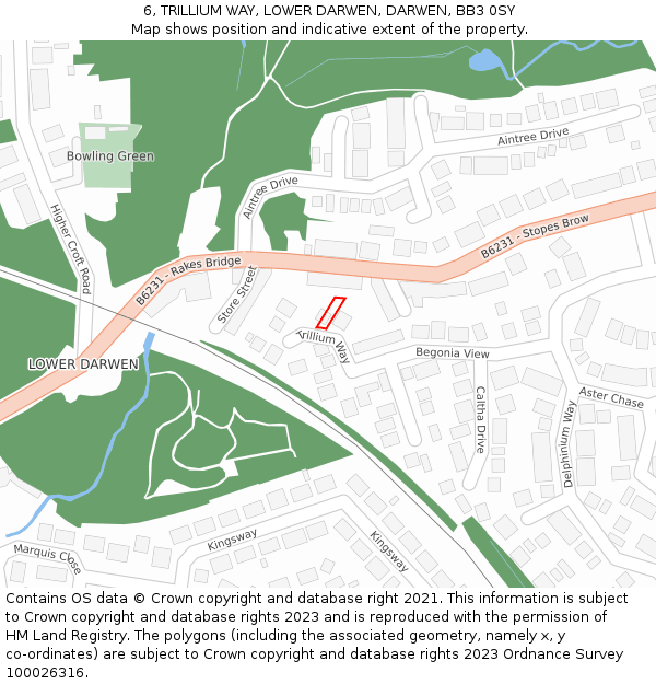 6, TRILLIUM WAY, LOWER DARWEN, DARWEN, BB3 0SY: Location map and indicative extent of plot