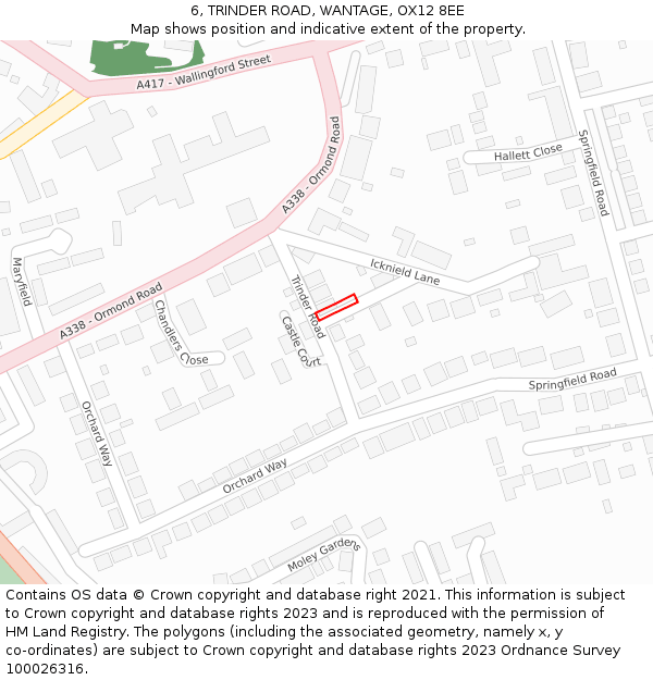 6, TRINDER ROAD, WANTAGE, OX12 8EE: Location map and indicative extent of plot