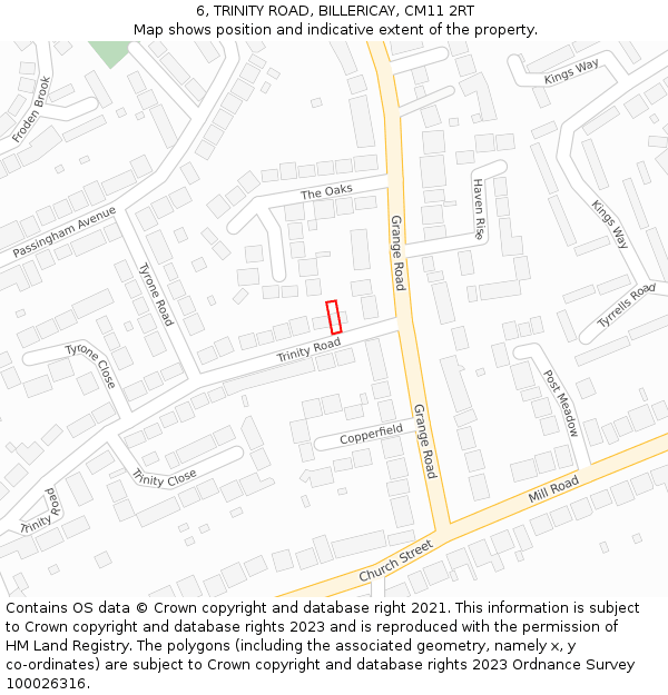 6, TRINITY ROAD, BILLERICAY, CM11 2RT: Location map and indicative extent of plot