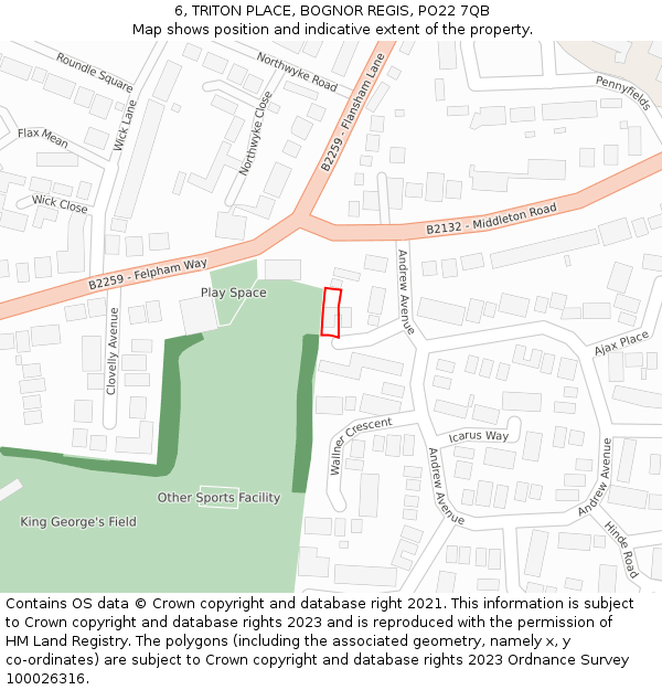 6, TRITON PLACE, BOGNOR REGIS, PO22 7QB: Location map and indicative extent of plot