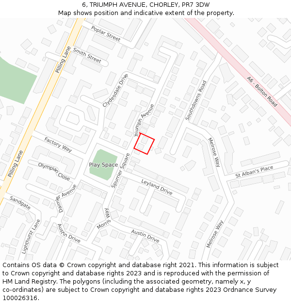 6, TRIUMPH AVENUE, CHORLEY, PR7 3DW: Location map and indicative extent of plot