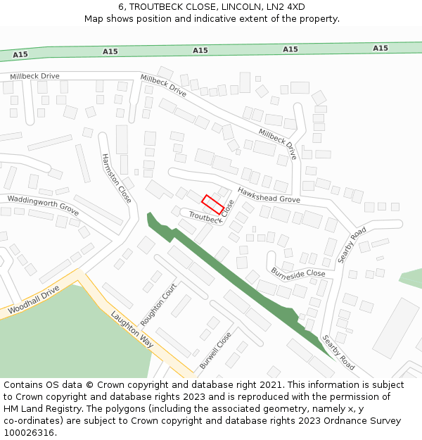 6, TROUTBECK CLOSE, LINCOLN, LN2 4XD: Location map and indicative extent of plot