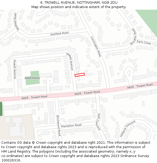 6, TROWELL AVENUE, NOTTINGHAM, NG8 2DU: Location map and indicative extent of plot