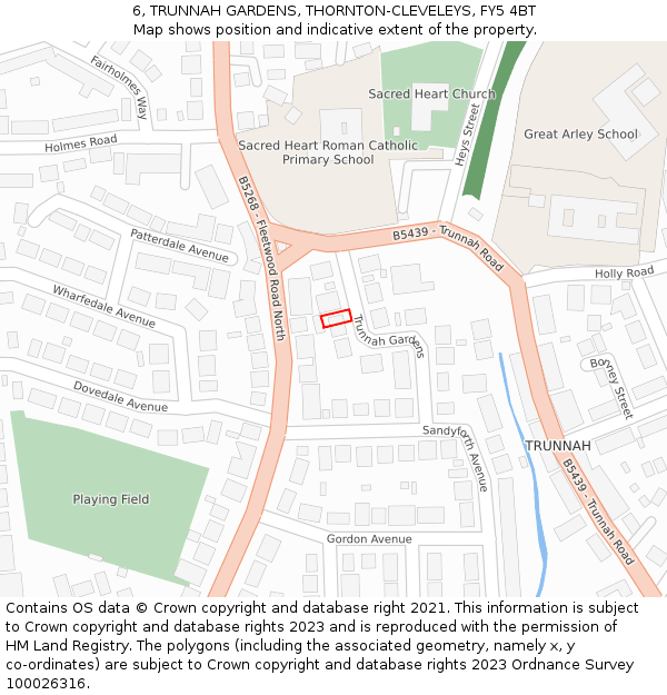 6, TRUNNAH GARDENS, THORNTON-CLEVELEYS, FY5 4BT: Location map and indicative extent of plot