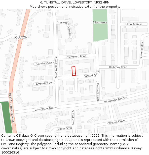6, TUNSTALL DRIVE, LOWESTOFT, NR32 4RN: Location map and indicative extent of plot