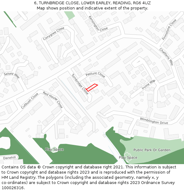 6, TURNBRIDGE CLOSE, LOWER EARLEY, READING, RG6 4UZ: Location map and indicative extent of plot