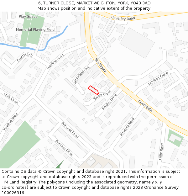 6, TURNER CLOSE, MARKET WEIGHTON, YORK, YO43 3AD: Location map and indicative extent of plot