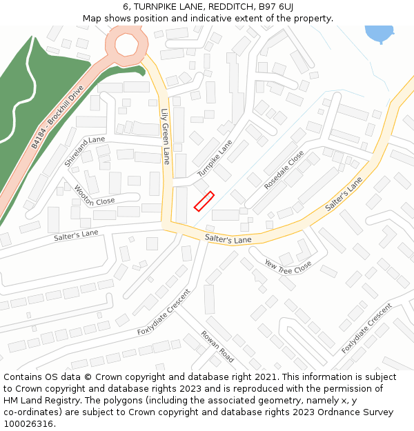 6, TURNPIKE LANE, REDDITCH, B97 6UJ: Location map and indicative extent of plot