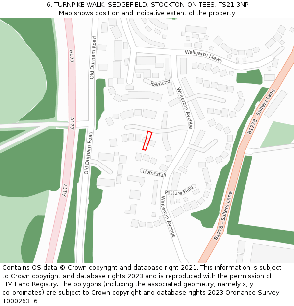 6, TURNPIKE WALK, SEDGEFIELD, STOCKTON-ON-TEES, TS21 3NP: Location map and indicative extent of plot
