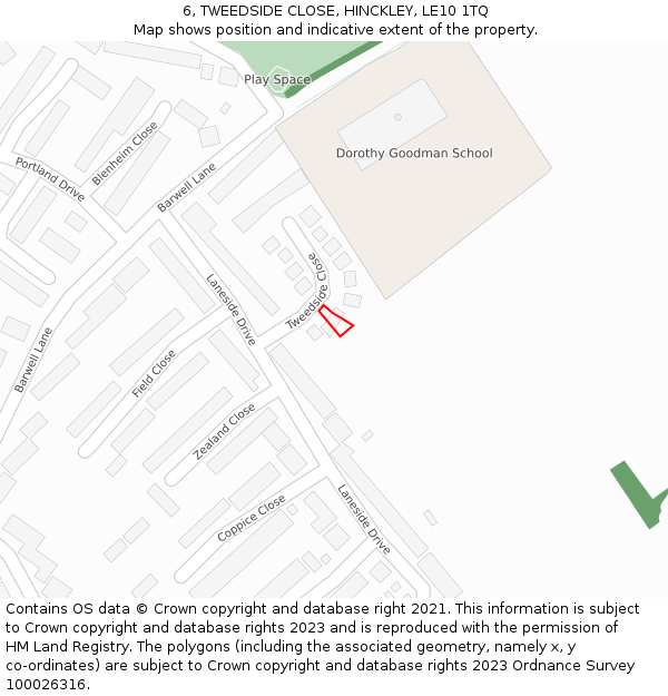 6, TWEEDSIDE CLOSE, HINCKLEY, LE10 1TQ: Location map and indicative extent of plot