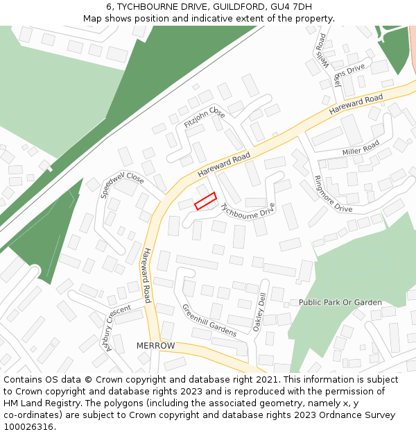 6, TYCHBOURNE DRIVE, GUILDFORD, GU4 7DH: Location map and indicative extent of plot