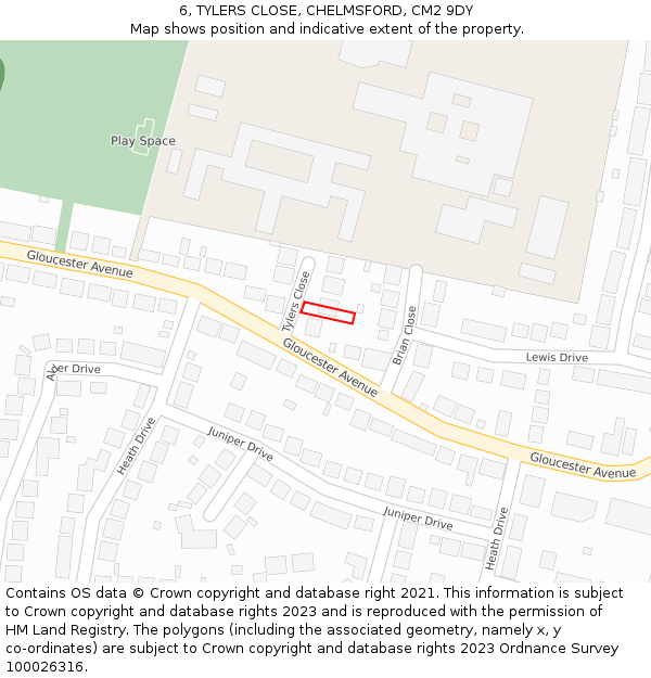 6, TYLERS CLOSE, CHELMSFORD, CM2 9DY: Location map and indicative extent of plot