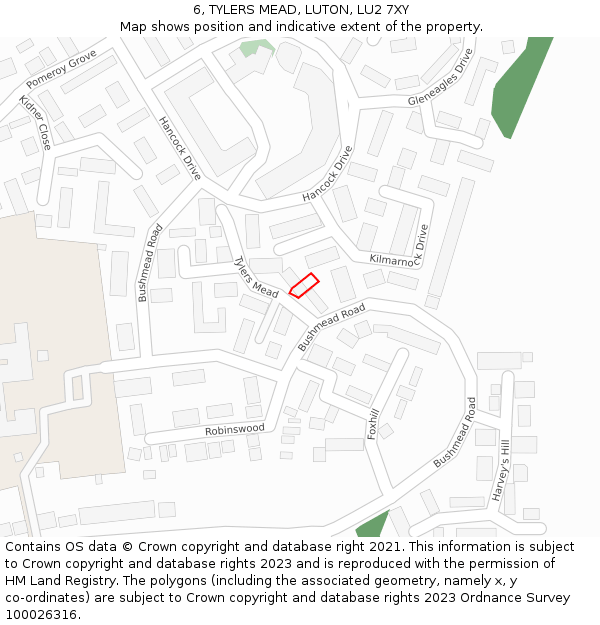 6, TYLERS MEAD, LUTON, LU2 7XY: Location map and indicative extent of plot