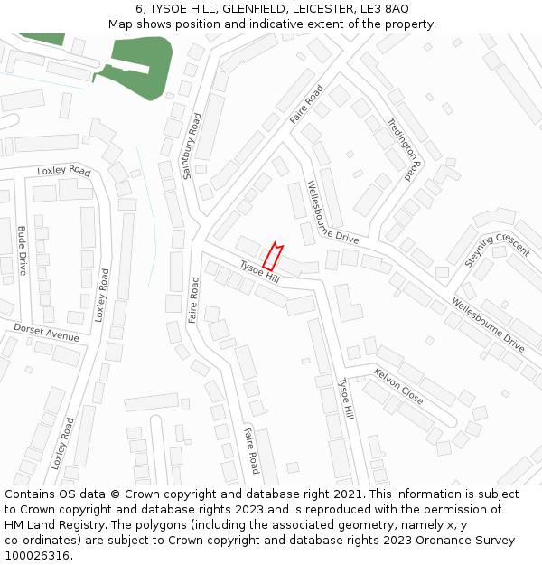 6, TYSOE HILL, GLENFIELD, LEICESTER, LE3 8AQ: Location map and indicative extent of plot