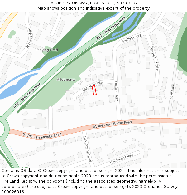 6, UBBESTON WAY, LOWESTOFT, NR33 7HG: Location map and indicative extent of plot