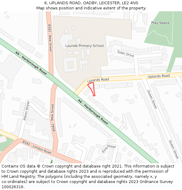 6, UPLANDS ROAD, OADBY, LEICESTER, LE2 4NS: Location map and indicative extent of plot
