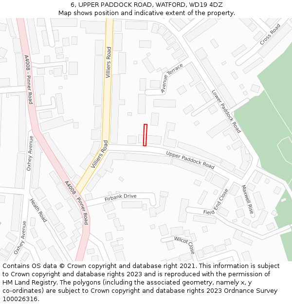 6, UPPER PADDOCK ROAD, WATFORD, WD19 4DZ: Location map and indicative extent of plot