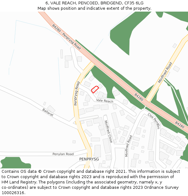 6, VALE REACH, PENCOED, BRIDGEND, CF35 6LG: Location map and indicative extent of plot