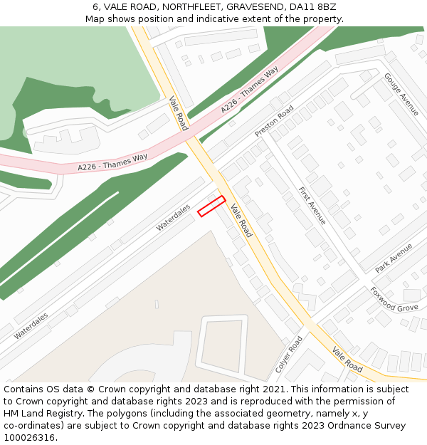 6, VALE ROAD, NORTHFLEET, GRAVESEND, DA11 8BZ: Location map and indicative extent of plot