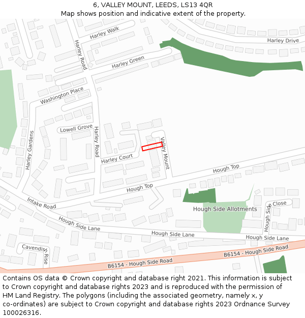 6, VALLEY MOUNT, LEEDS, LS13 4QR: Location map and indicative extent of plot