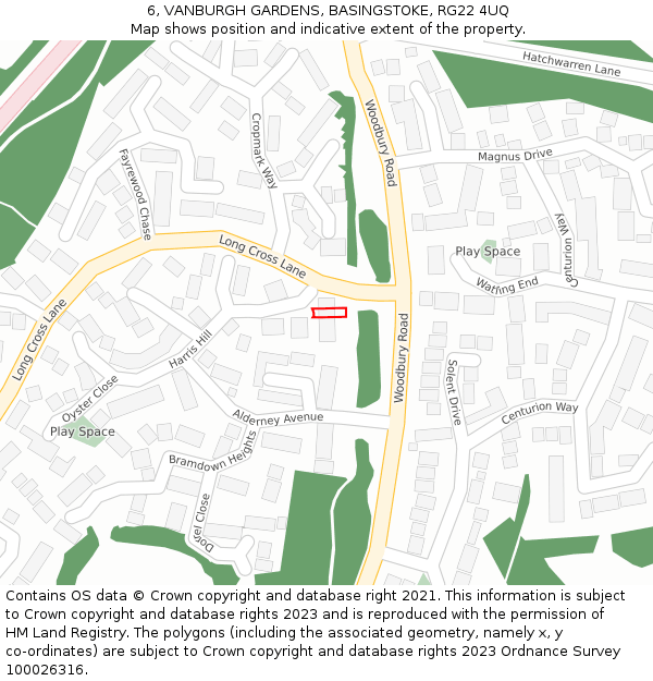 6, VANBURGH GARDENS, BASINGSTOKE, RG22 4UQ: Location map and indicative extent of plot