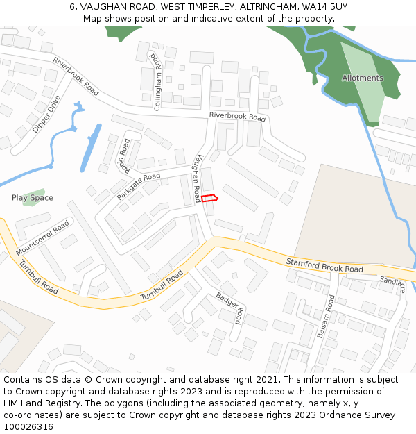 6, VAUGHAN ROAD, WEST TIMPERLEY, ALTRINCHAM, WA14 5UY: Location map and indicative extent of plot