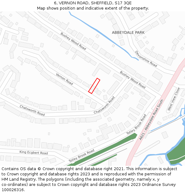6, VERNON ROAD, SHEFFIELD, S17 3QE: Location map and indicative extent of plot