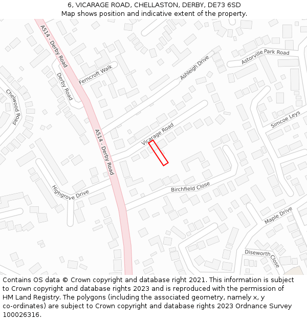 6, VICARAGE ROAD, CHELLASTON, DERBY, DE73 6SD: Location map and indicative extent of plot