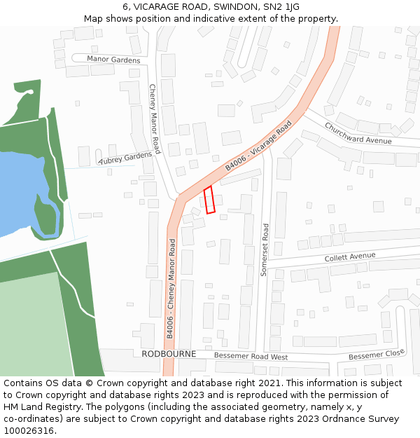 6, VICARAGE ROAD, SWINDON, SN2 1JG: Location map and indicative extent of plot