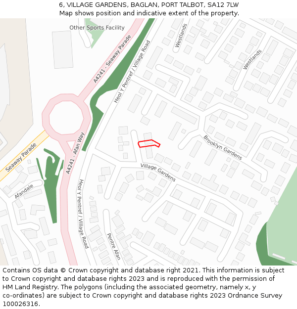 6, VILLAGE GARDENS, BAGLAN, PORT TALBOT, SA12 7LW: Location map and indicative extent of plot
