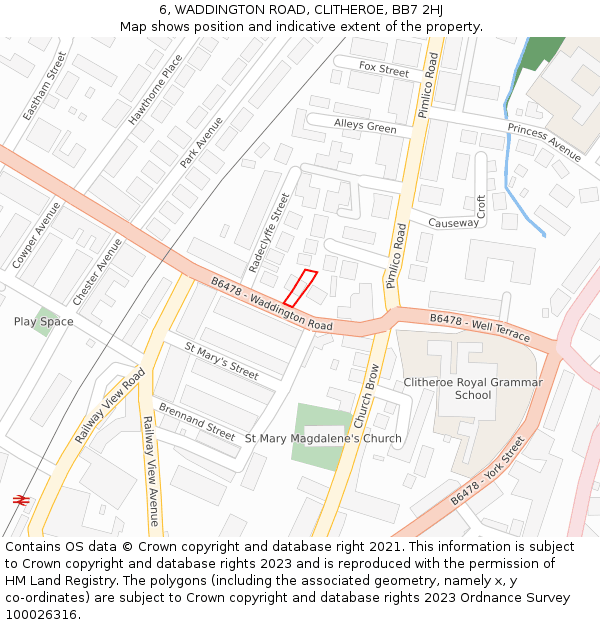 6, WADDINGTON ROAD, CLITHEROE, BB7 2HJ: Location map and indicative extent of plot