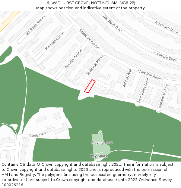 6, WADHURST GROVE, NOTTINGHAM, NG8 2RJ: Location map and indicative extent of plot