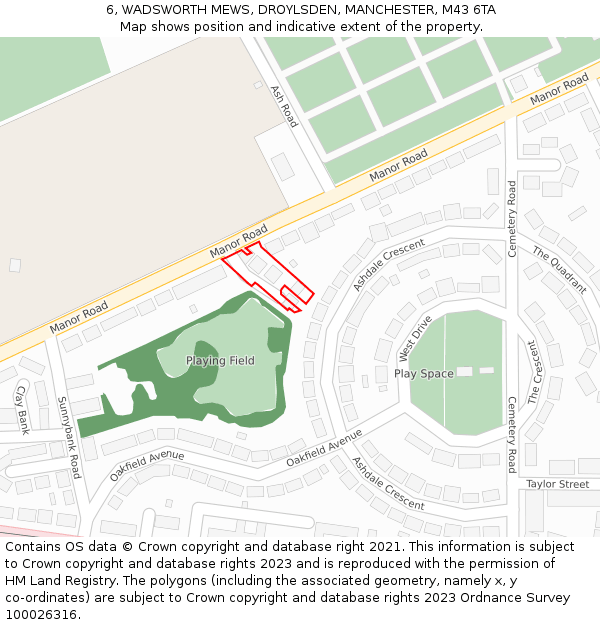 6, WADSWORTH MEWS, DROYLSDEN, MANCHESTER, M43 6TA: Location map and indicative extent of plot