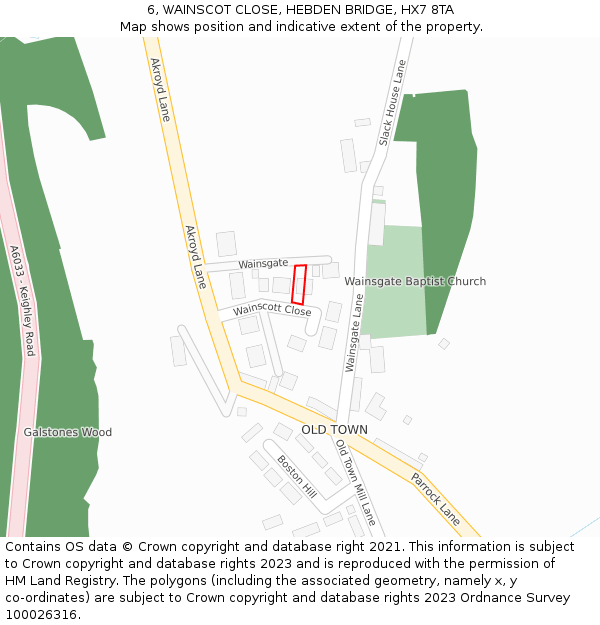6, WAINSCOT CLOSE, HEBDEN BRIDGE, HX7 8TA: Location map and indicative extent of plot