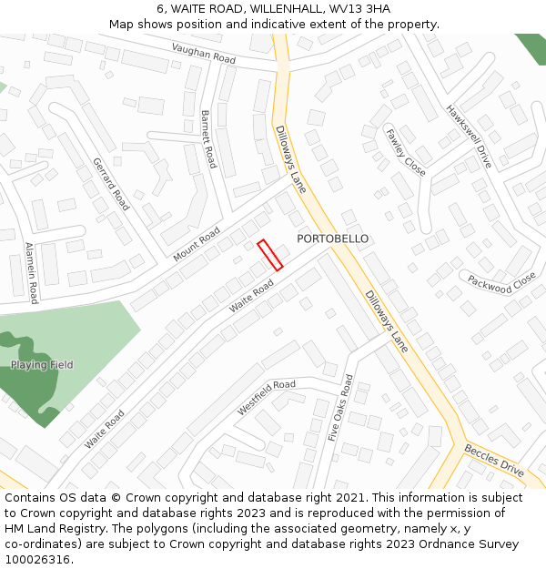 6, WAITE ROAD, WILLENHALL, WV13 3HA: Location map and indicative extent of plot