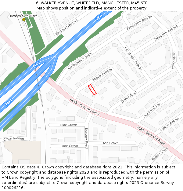 6, WALKER AVENUE, WHITEFIELD, MANCHESTER, M45 6TP: Location map and indicative extent of plot