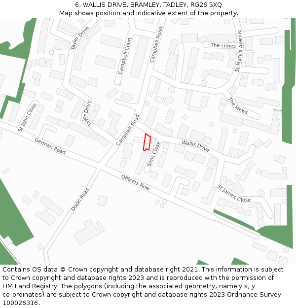 6, WALLIS DRIVE, BRAMLEY, TADLEY, RG26 5XQ: Location map and indicative extent of plot