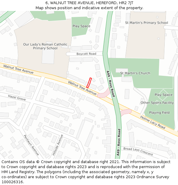 6, WALNUT TREE AVENUE, HEREFORD, HR2 7JT: Location map and indicative extent of plot