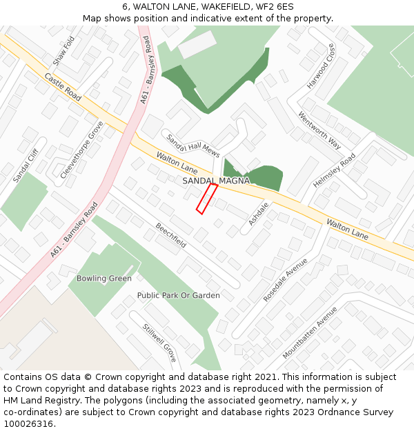 6, WALTON LANE, WAKEFIELD, WF2 6ES: Location map and indicative extent of plot