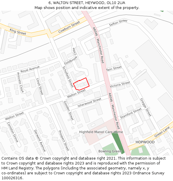 6, WALTON STREET, HEYWOOD, OL10 2UA: Location map and indicative extent of plot