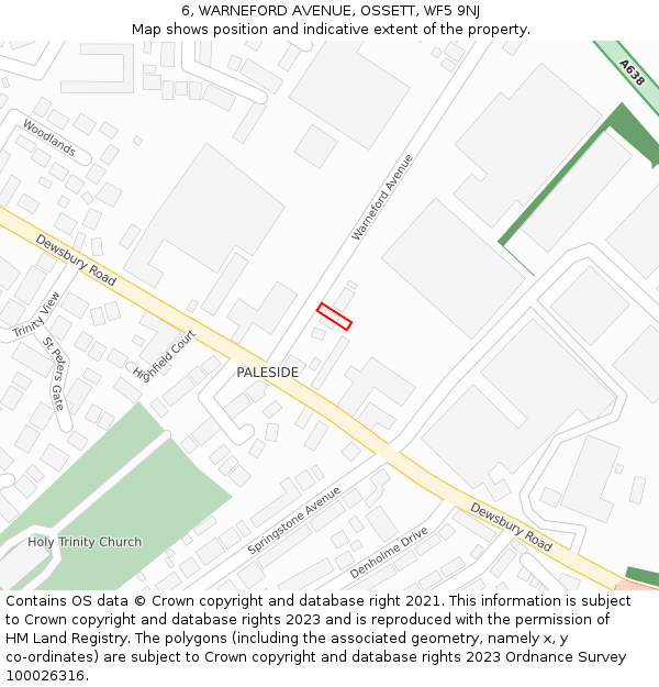 6, WARNEFORD AVENUE, OSSETT, WF5 9NJ: Location map and indicative extent of plot