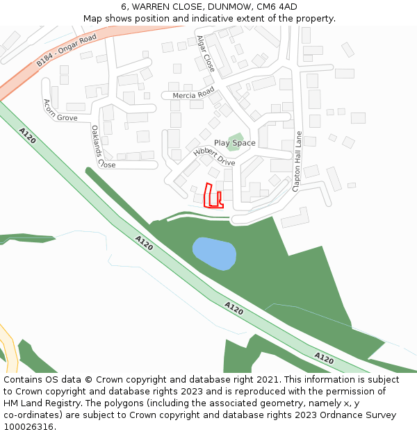 6, WARREN CLOSE, DUNMOW, CM6 4AD: Location map and indicative extent of plot