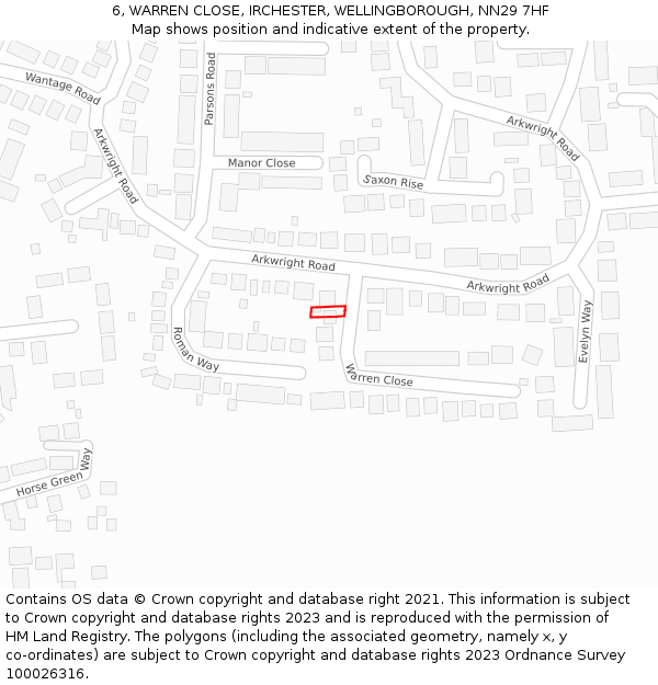 6, WARREN CLOSE, IRCHESTER, WELLINGBOROUGH, NN29 7HF: Location map and indicative extent of plot